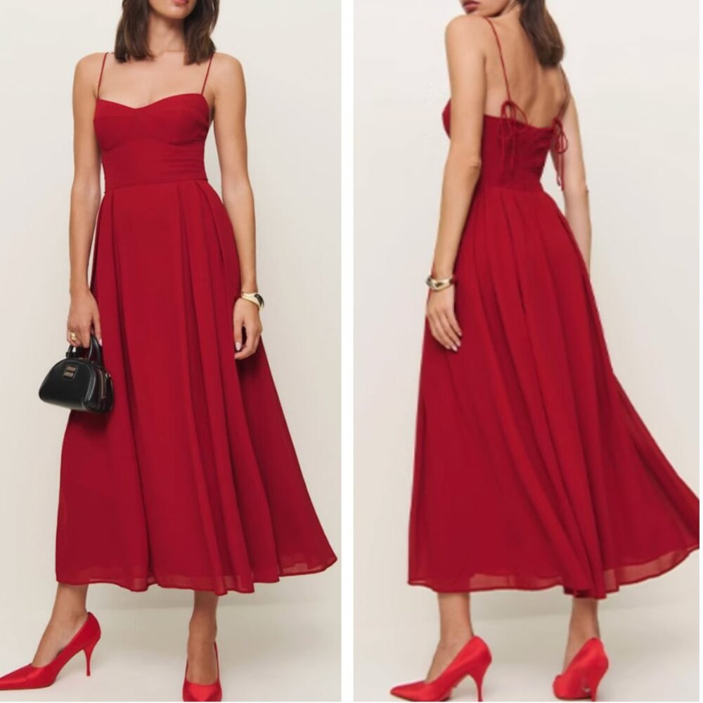 Reformation Jaelyn Midi Dress - Sangre Red Cocktail Holiday Party